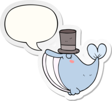 dessin animé baleine avec Haut chapeau avec discours bulle autocollant png