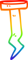 rainbow gradient line drawing of a cartoon old nail png