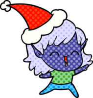 hand drawn comic book style illustration of a elf girl wearing santa hat png