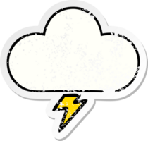 verontruste sticker van een schattige cartoon donderwolk png