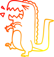 warm gradient line drawing of a cartoon roaring dinosaur png