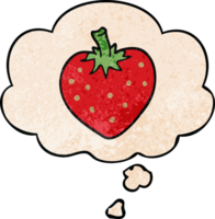 cartoon strawberry with thought bubble in grunge texture style png