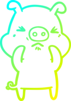 cold gradient line drawing of a cartoon angry pig png