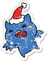 hand drawn christmas distressed sticker cartoon of kawaii bat png