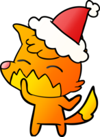 hand drawn gradient cartoon of a fox wearing santa hat png