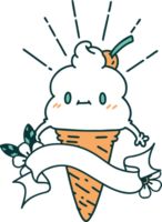 scroll banner with tattoo style ice cream character png