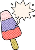 cartoon ice lolly with speech bubble in comic book style png