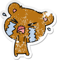 hand drawn distressed sticker cartoon of a cute crying bear png