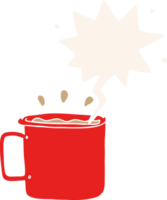 cartoon camping cup of coffee with speech bubble in retro style png