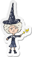 retro distressed sticker of a cartoon halloween witch png