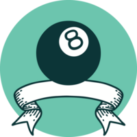 tattoo style icon with banner of 8 ball png