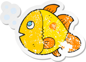 adesivo retrô angustiado de um peixe de desenho animado png