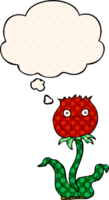 cartoon thistle with thought bubble in comic book style png