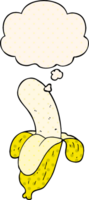 cartoon banana with thought bubble in comic book style png