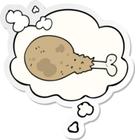 dessin animé cuit poulet jambe avec pensée bulle comme une imprimé autocollant png