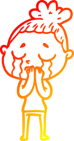 warm gradient line drawing of a cartoon crying woman png