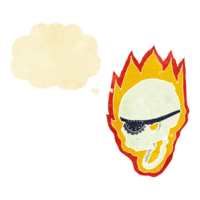 cartoon flaming pirate skull with thought bubble png