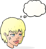 femme de bande dessinée avec du plâtre sur le visage avec bulle de pensée png