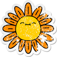 distressed sticker of a quirky hand drawn cartoon flower png