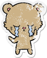 distressed sticker of a crying cartoon bear png