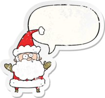 cartoon confused santa claus shurgging shoulders with speech bubble distressed distressed old sticker png
