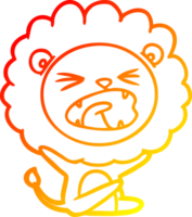 warm gradient line drawing of a cartoon lion throwing tantrum png