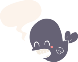 cartoon whale with speech bubble in retro style png