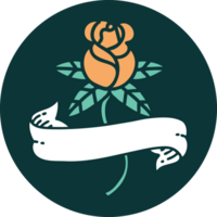 iconic tattoo style image of a rose and banner png