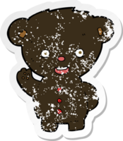 retro distressed sticker of a cartoon waving black bear cub png