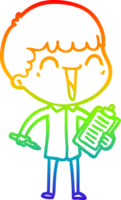 rainbow gradient line drawing of a cartoon happy man png