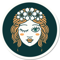 sticker of tattoo in traditional style of a maidens face winking png