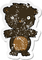 retro distressed sticker of a cartoon happy little black bear png