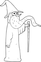 hand drawn black and white cartoon wizard png