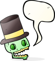 hand drawn speech bubble cartoon laughing skull in top hat png