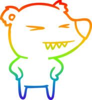 rainbow gradient line drawing of a angry bear cartoon with hands on hips png