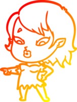 warm gradient line drawing of a cute cartoon vampire girl png