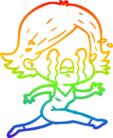 rainbow gradient line drawing of a cartoon woman crying png