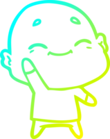 cold gradient line drawing of a happy cartoon bald man png