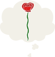 cartoon flower with thought bubble in retro style png