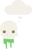 cartoon spooky halloween skull with thought bubble in retro style png