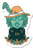 sticker of a half orc bard with natural twenty dice roll png
