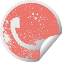 distressed circular peeling sticker symbol of a telephone receiver png