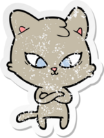 pegatina angustiada de un lindo gato de dibujos animados png