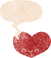 dessin animé l'amour cœur personnage avec discours bulle dans grunge affligé rétro texturé style png