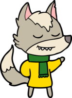 friendly cartoon wolf wearing scarf png