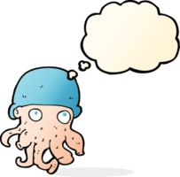 cartoon alien head wearing hat with thought bubble png