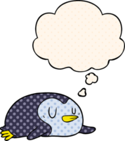 cartoon penguin with thought bubble in comic book style png