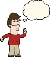 cartoon man giving peace sign with thought bubble png