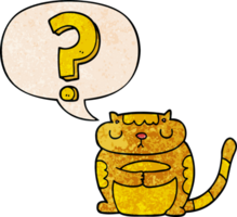 cartoon cat with question mark with speech bubble in retro texture style png