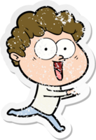 distressed sticker of a excited man cartoon png